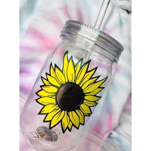 Handmade mason jar cup with sunflower